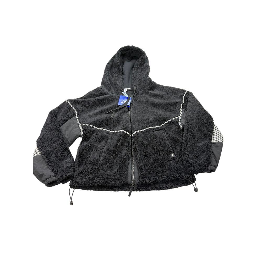 NWT Joylab full zip hi pile fleece bomber hoodie. Size XS. buffalo check accents